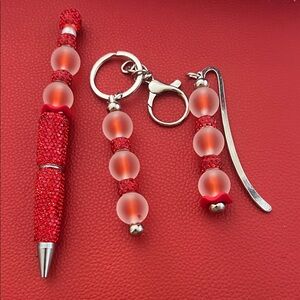 Red Beaded Pen and Accessory Set - Women Accessories